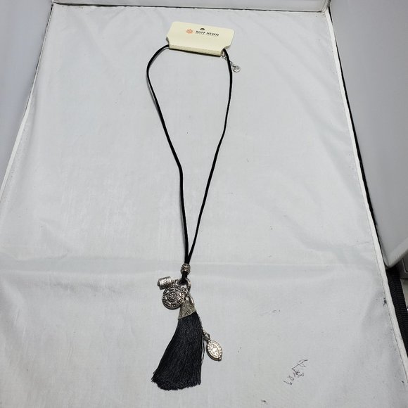 Ruff Hewn rope cord necklace with silver charms and black tassel - Picture 1 of 7